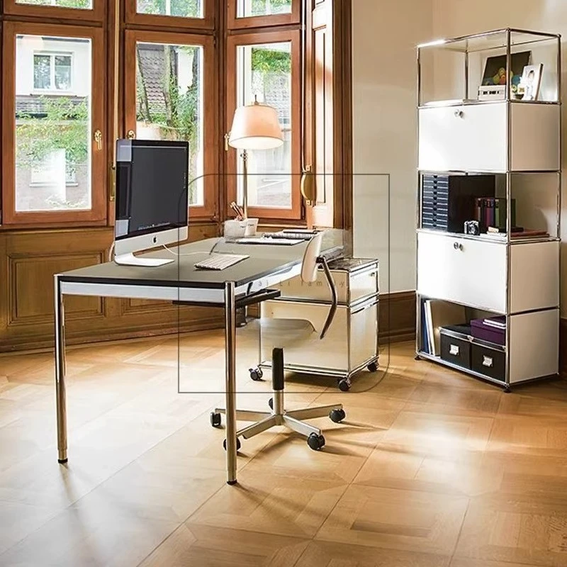 Desk workbench medieval light luxury office high-end stainless steel computer desk rectangular work table