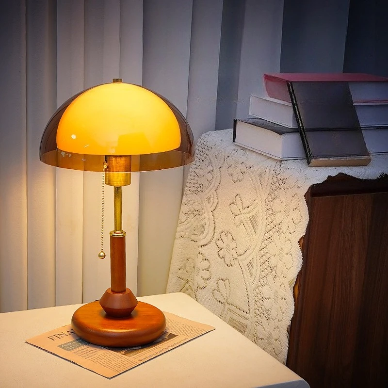 Wooden Tricolor Desk Lamp Retro Minimalist LED Table Lamps Bedroom Bedside Flicker Free Mood Light Home Decor Reading Lights
