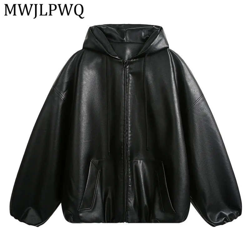 

Куртка из искусственной кожи в американском ретро-стиле MWJLPWQ, мужская, весна-осень, с длинным рукавом, с капюшоном, свободного кроя, для пар, тренд 2026, модель 14529