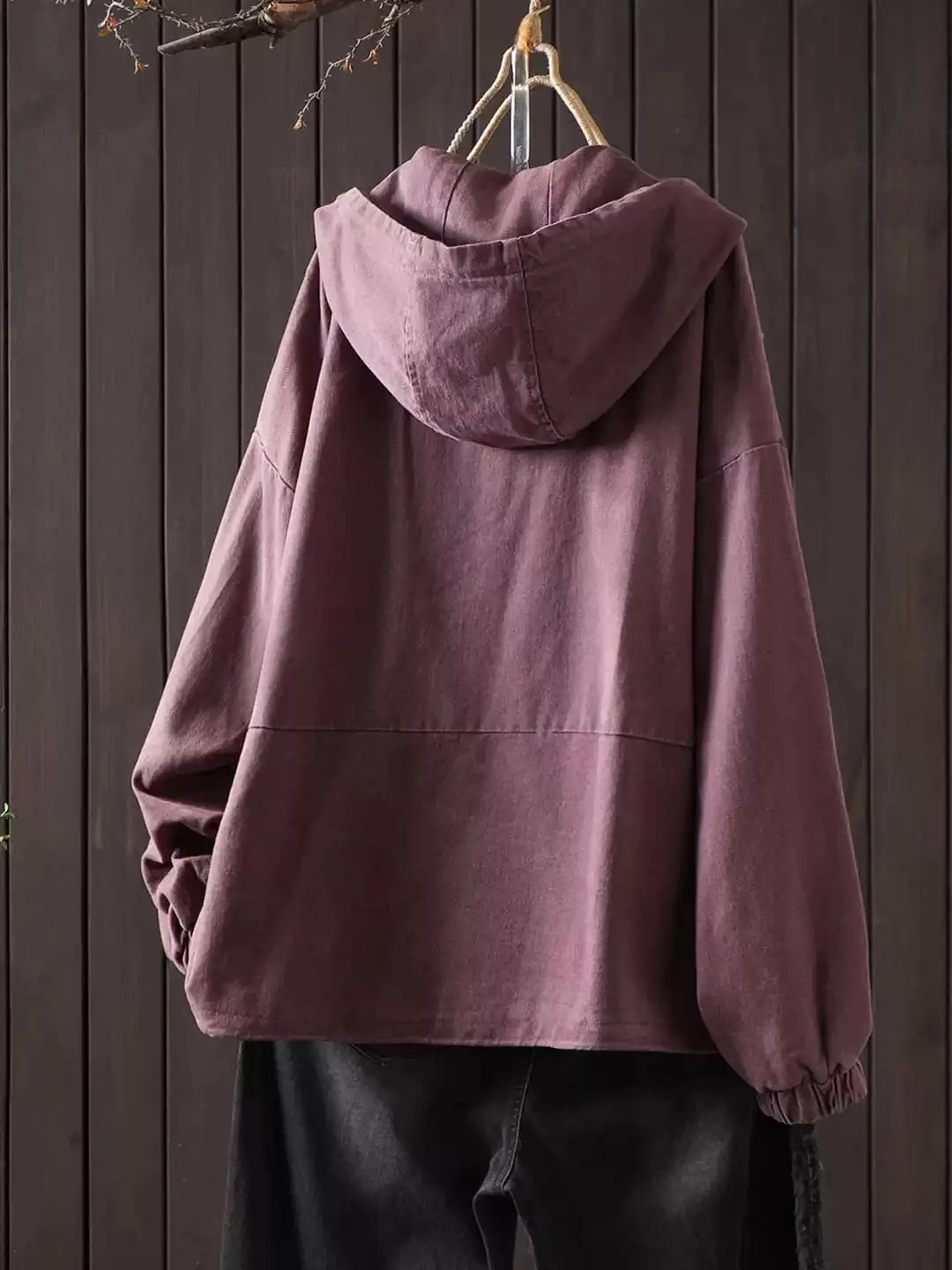Retro Washed Loose Women's Jacket Design Spring 2026 New Style Cotton Short Coat with Hat Simple Straight Cut Pure Color
