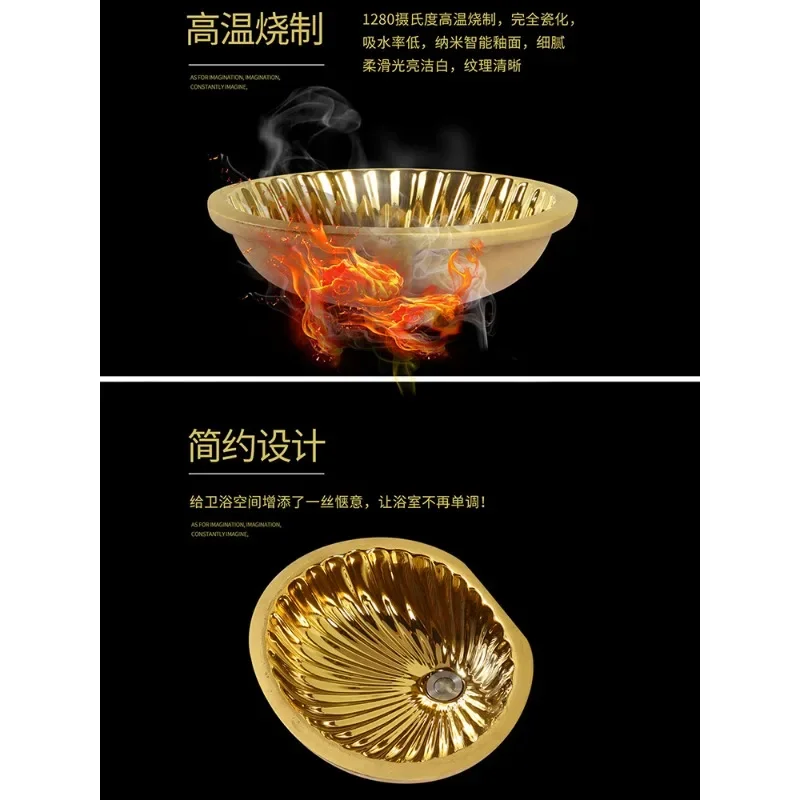 Electroplated colored gold silver ceramic sink with embedded European style bathroom cabinet and circular washbasin