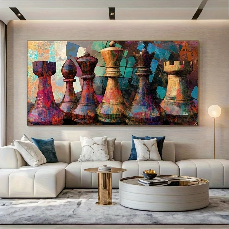 Large-sized frameless canvas paintings,Retro Abstract Chess Poster and Prints Modern Graffiti Art  Canvas Painting Wall Art Pict