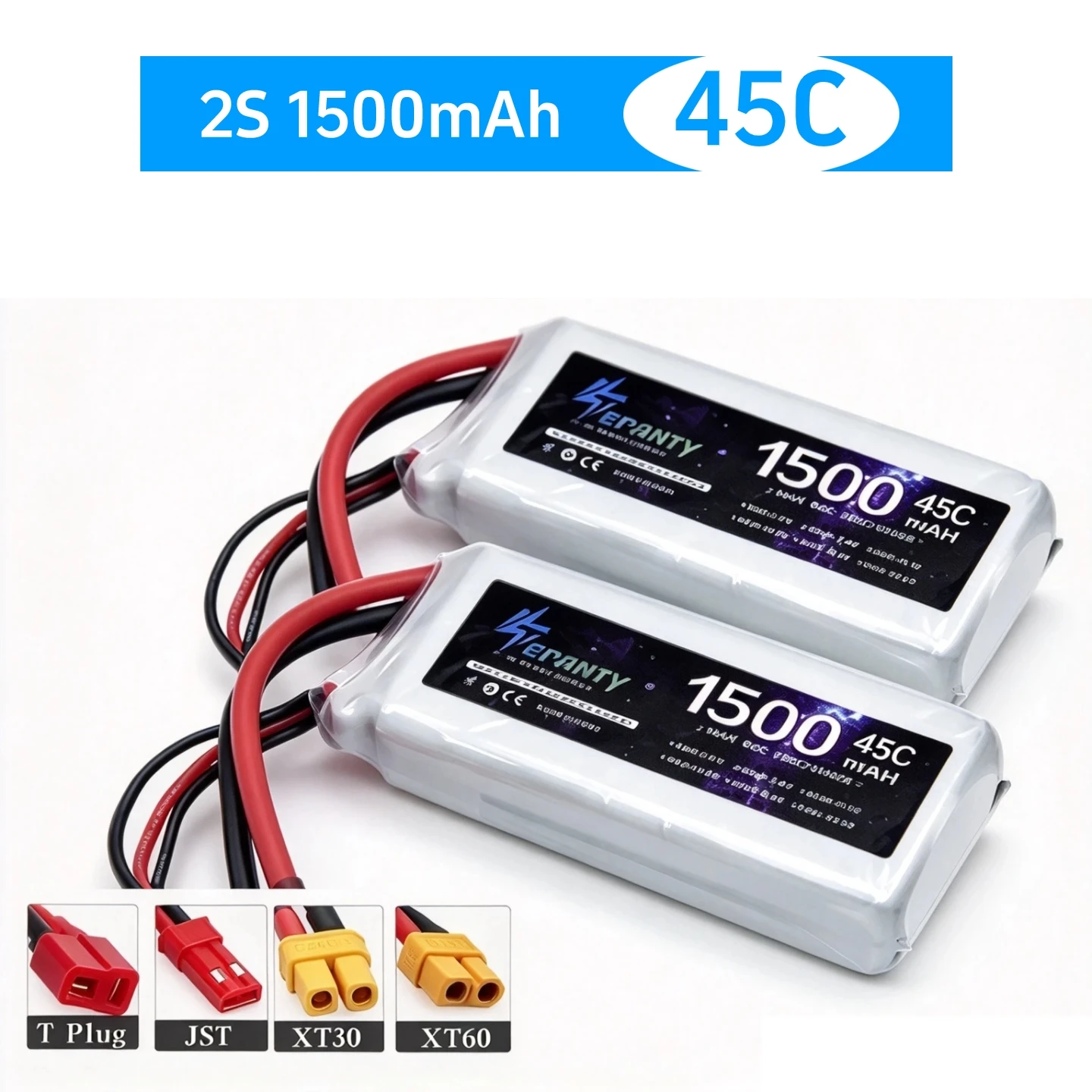 7.4V 45C 1500mAh LiPo battery T, XT60, XT30, JST lithium polymer battery for remote control cars, trucks, airplanes, FPV drones