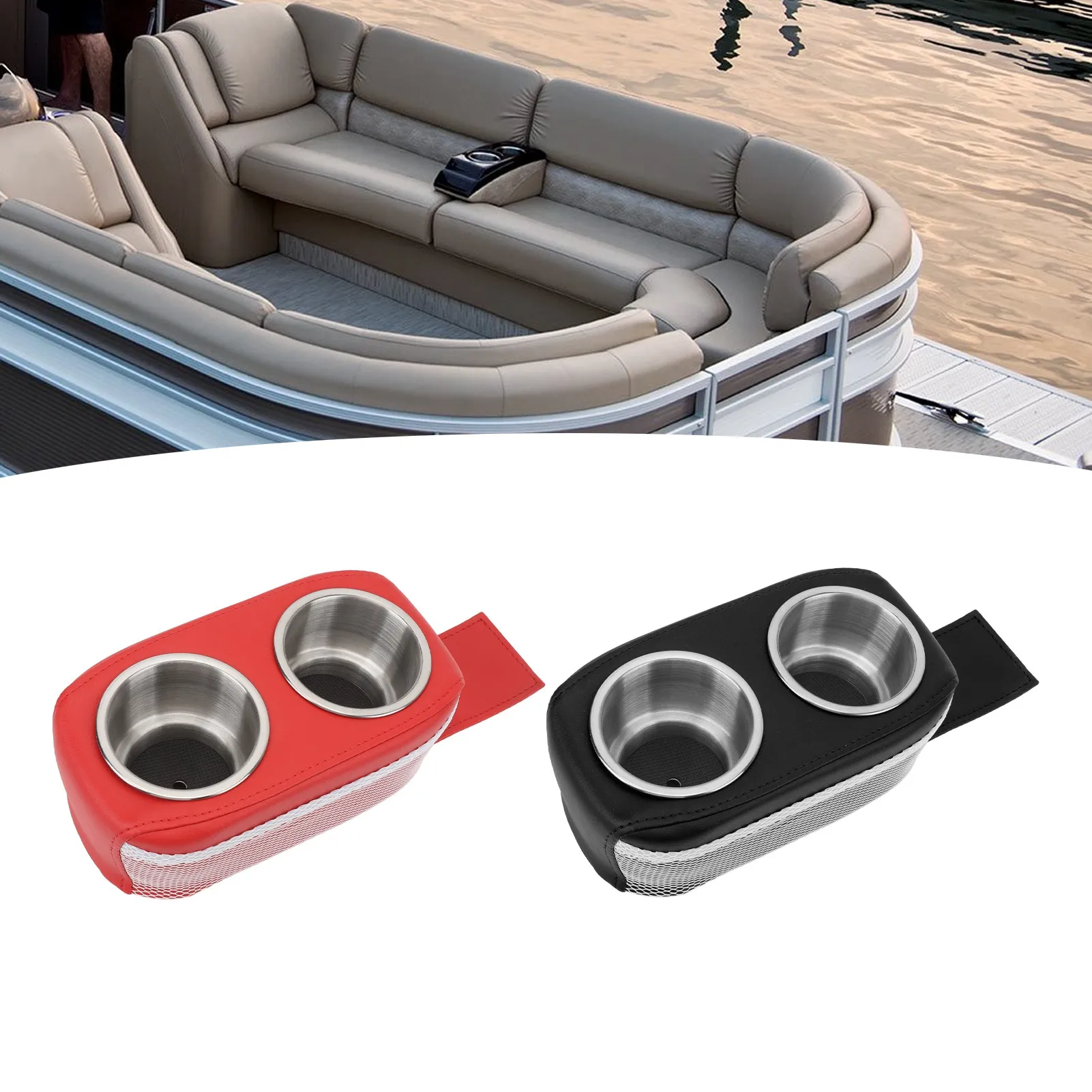 

Pontoon Drink Holder Pontoon Cup Holder with Double Stainless Steel Cupholder Portable Stable for Boat Yacht RV Car