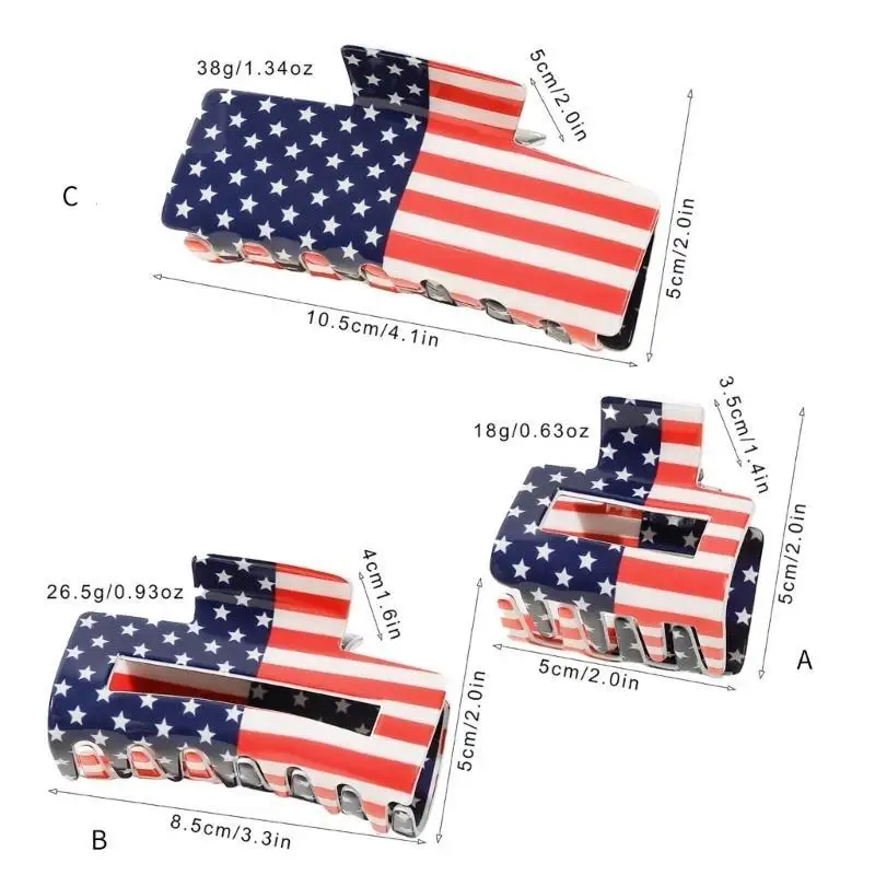 652F Pinza banderas americanas Pinza plástico para adolescentes Cola caballo Compras Maquillaje