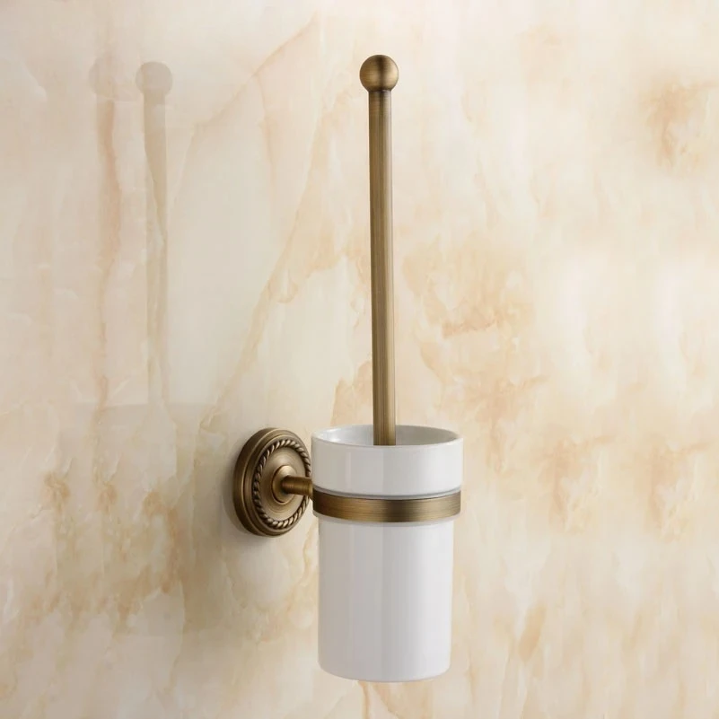 Antique Brass Color Wall Mounted Solid Aluminium Made Anti-Rust Toilet Brush Holder For Bathroom Accessories Set Bath GZ9008