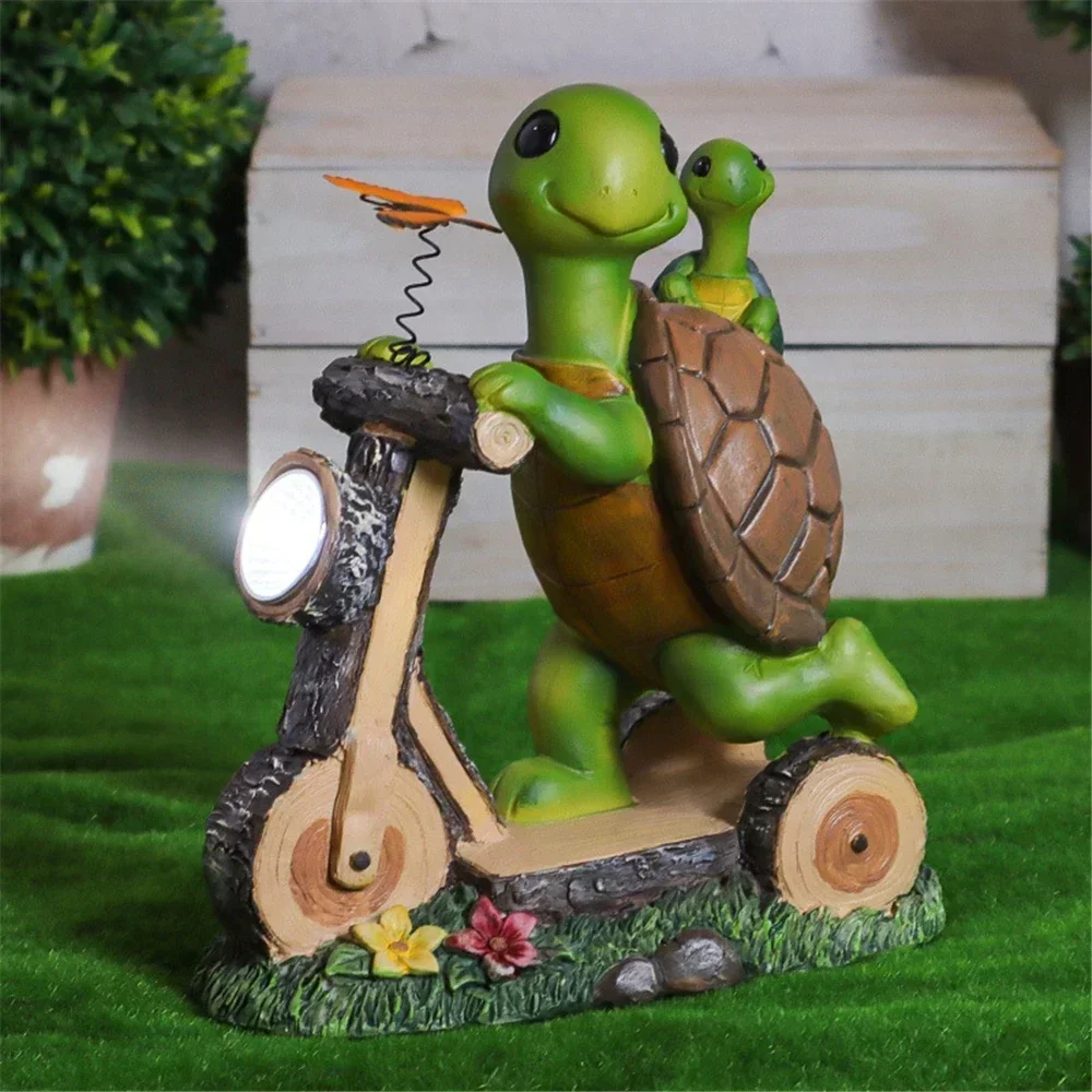 Green Little Turtle Gliding Solar Lights Yard Gardening  Riding Ornament Animal Sculpture Decoration Home Decorations