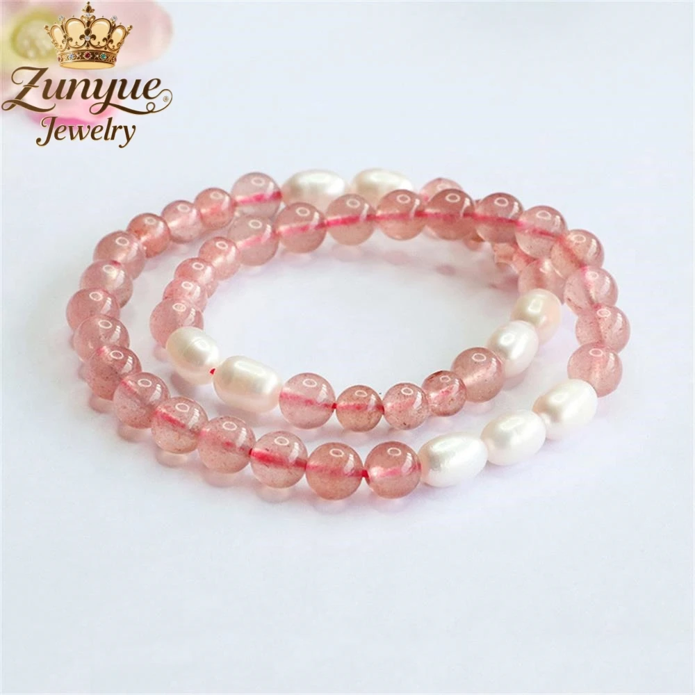 

Natural Strawberry Crystal Double-Ring Freshwater Pearl Bracelet Luxury Quality Jewelry Fashion Jewelry Charms Elegant Popular