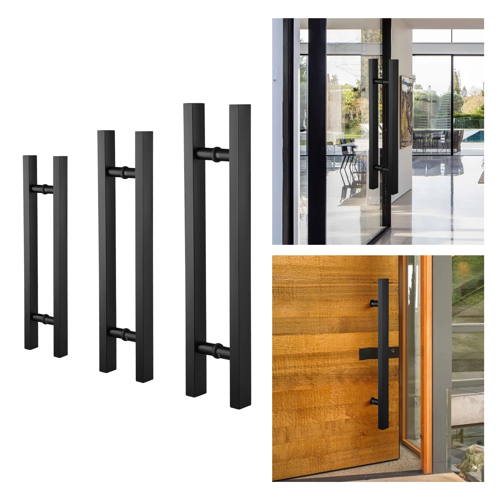 

Стеклянная дверная ручка, двухсторонняя мебельная ручка для шкафа, сверхмощная квадратная дверная ручка из нержавеющей стали, черный комплект