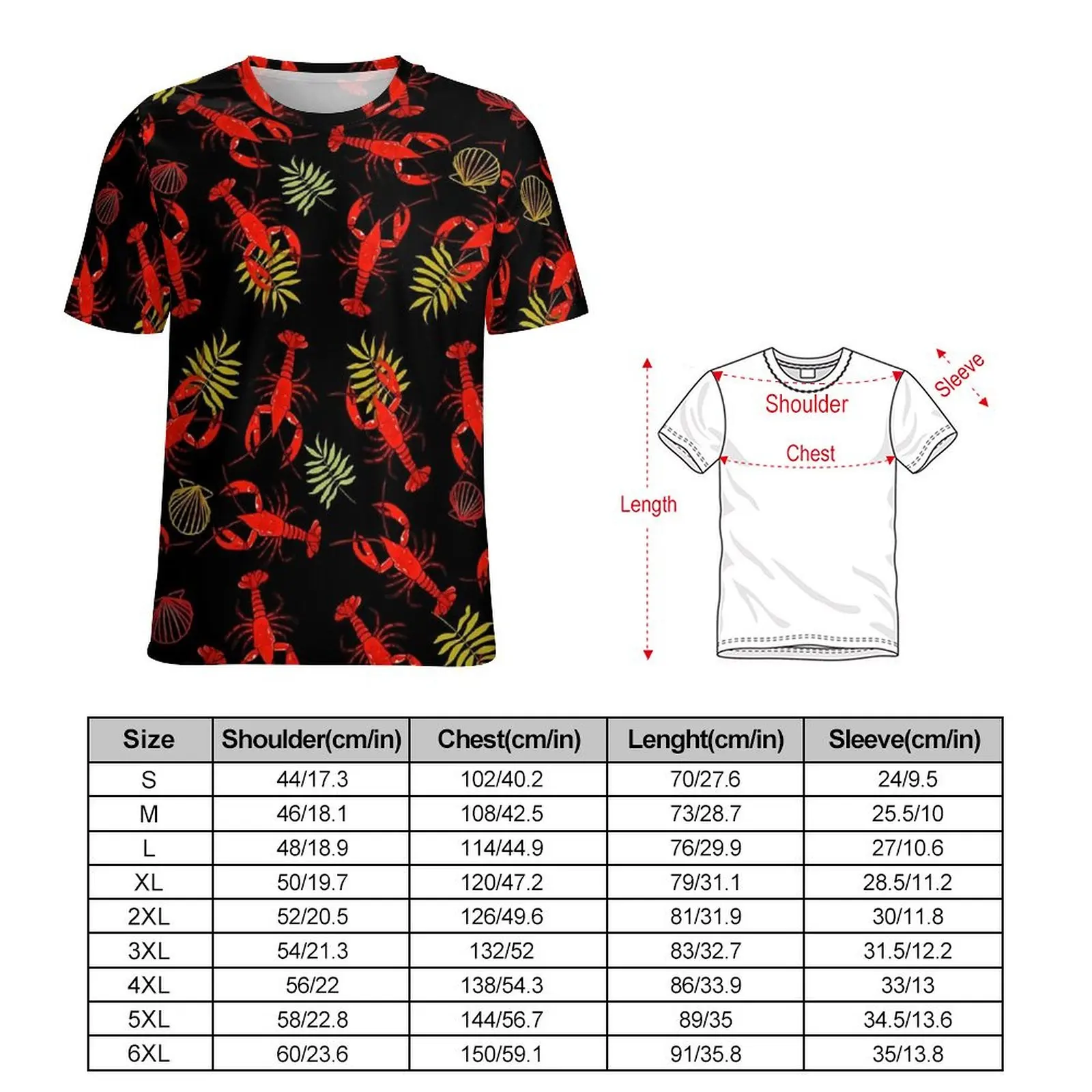 Female T Shirt Red Lobsters O Neck T-Shirts Short Sleeve Catch Of The Day Vintage Printed Tops Casual Top Tees 4XL 5XL 6XL