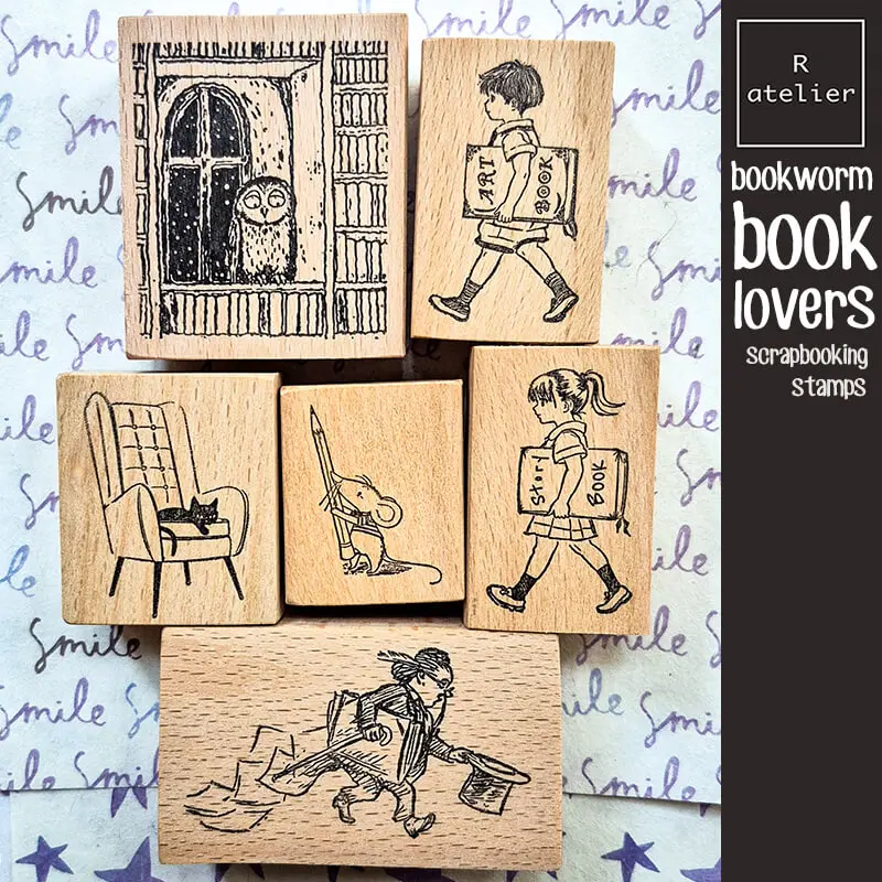 

Cute Scrapbooking Stamp for Book Lovers Girl Cat Owl Bookworm Journaling Diary Decoration Wooden Stamps