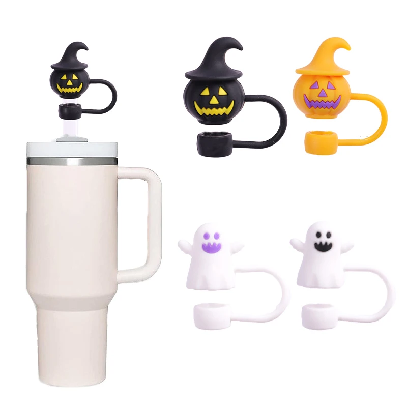 Halloween Straw Toppers For Tumblers Cartoon Reusable Drinking Dust Plugs Set Drinking Dust Proof Straw Tips Cover Party Gift