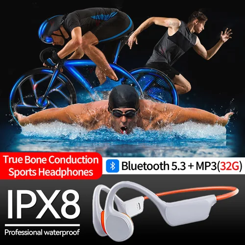 Auriculares de conducción ósea IPX8 a prueba de agua Bluetooth 5,3 auriculares inalámbricos con gancho para la oreja MP3 incorporado (32G) auriculares deportivos para nadar