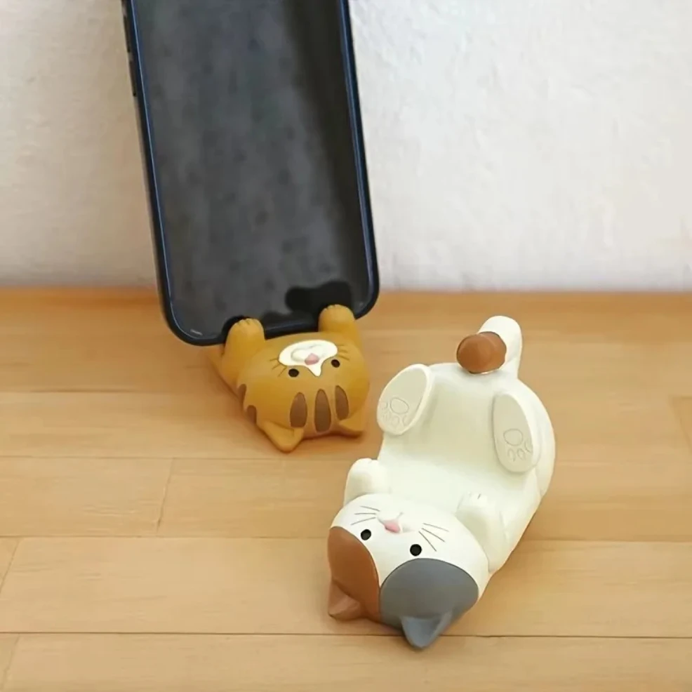 1Pc Cat Cell Phone Stand Resin Home Decorative Figure Cute Craft Ornaments Phone Holder Creative Phone Bracket For Men And Women