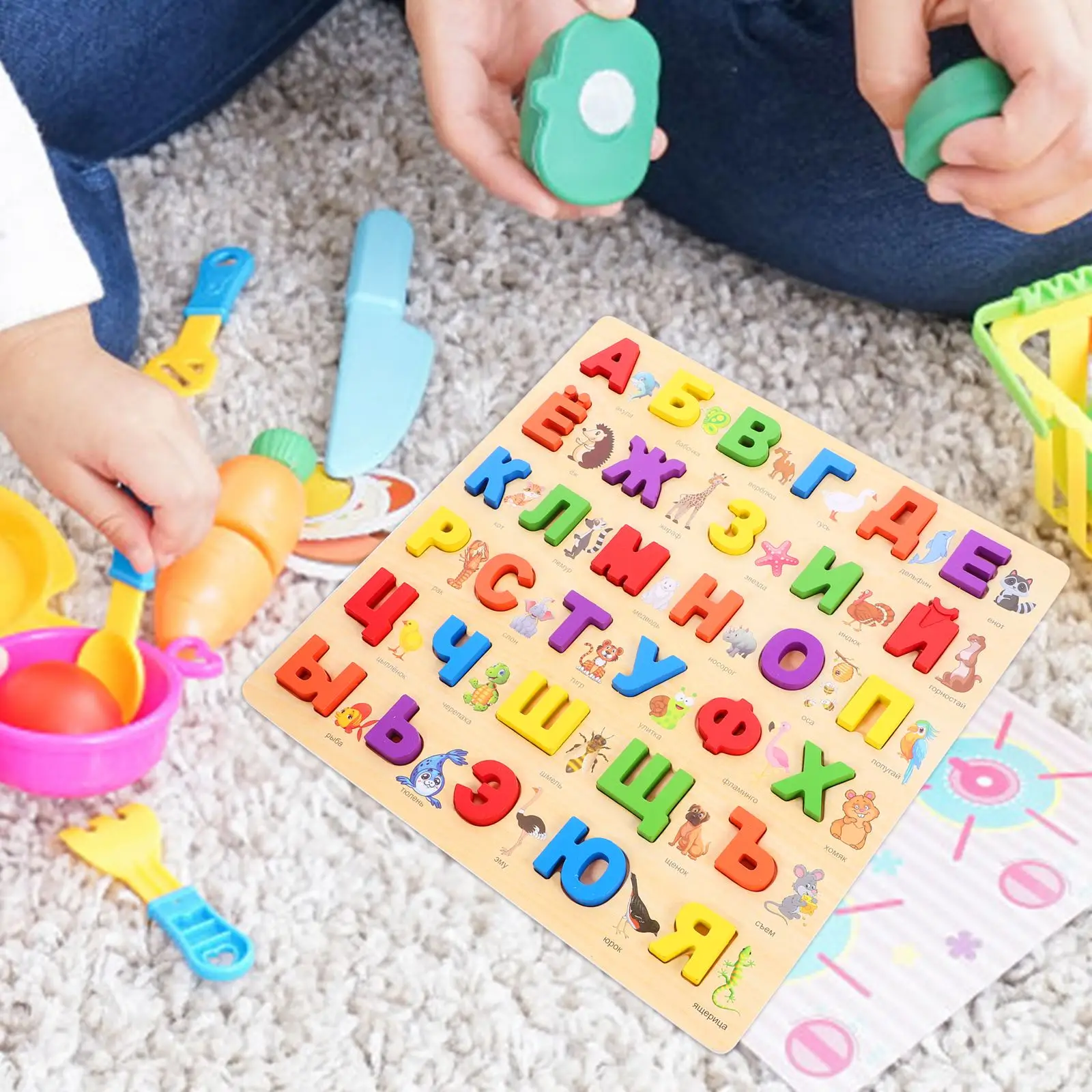 1 Set Holzpuzzle mit russischem Alphabet. Lernen Sie das russische Alphabet-Puzzle für Kleinkinder. Buchstabenpuzzle. Russisches Buchstabenpuzzle