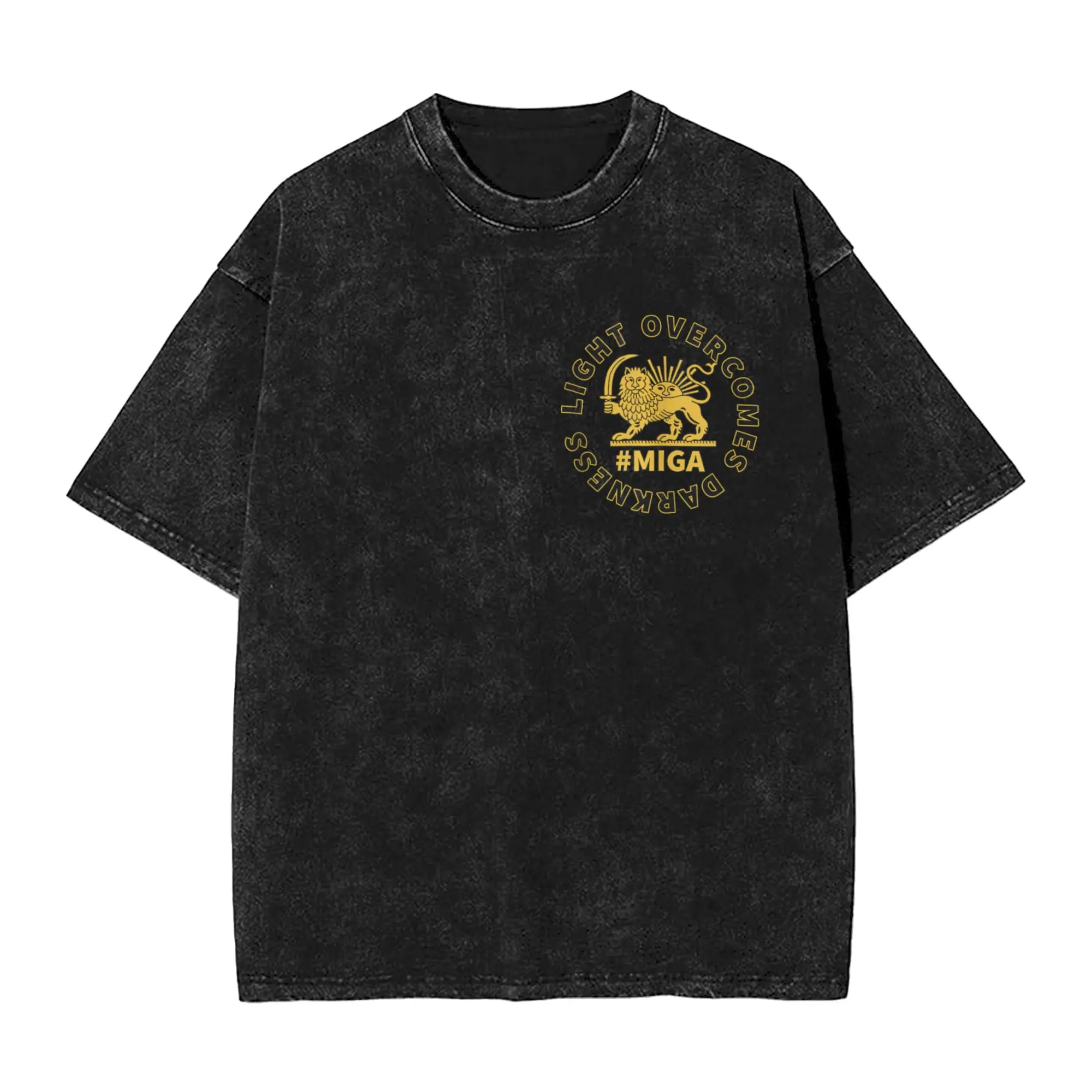 Make Iran Great Again Lion and Sun Men's T Shirt Washed Novelty Tees Short Sleeve Round Neck T-Shirt Cotton Original Clothes