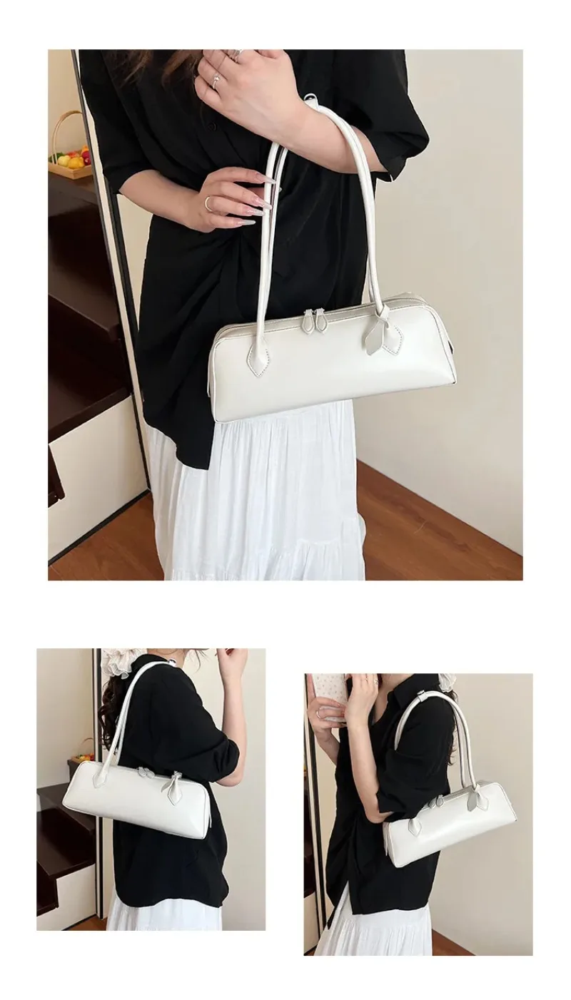 Vintage Lange Schultertasche für Damen, Luxuriöse Rindsleder-Handtasche, Damen-Umhängetasche für Pendlerinnen und Einkäufe – Detail 15