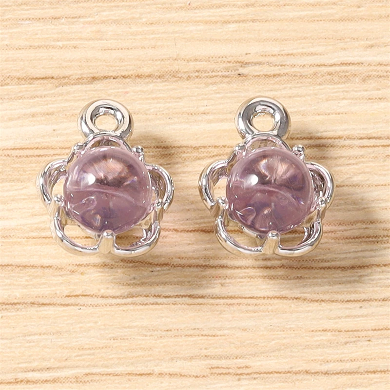 5 Stück 10x12mm Niedliche Blumen-Anhänger aus Harz und Metall zum Basteln von Ohrhängern, Halsketten, Armbändern, DIY-Handarbeiten und Schmuckzubehör – Detail 11