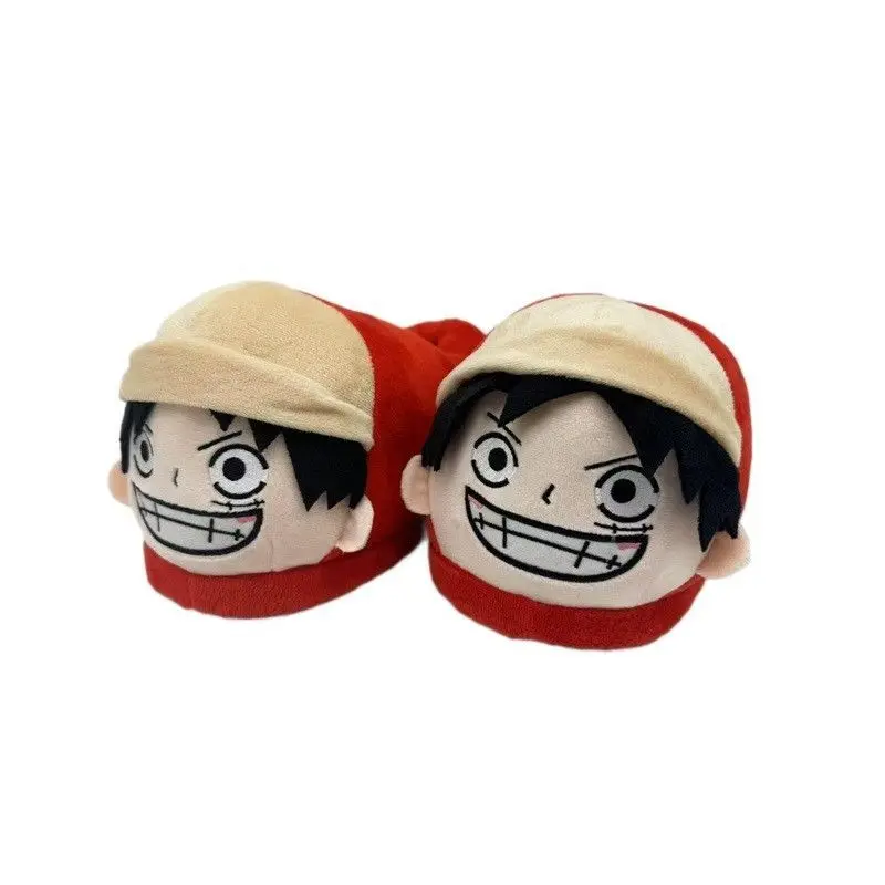 One Piece Luffy Plush Slippers Men Women Winter Warm Soft Stuffed Anime Character Home Slipper Indoor Cozy Non Slip House Shoes
