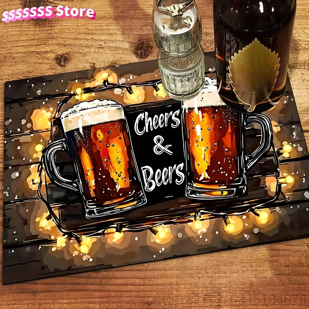 Dish Drying Mat, Coffee Maker Mat, Bar Tabletop Decorative Mat, Featuring a Beer Mug and Fun 