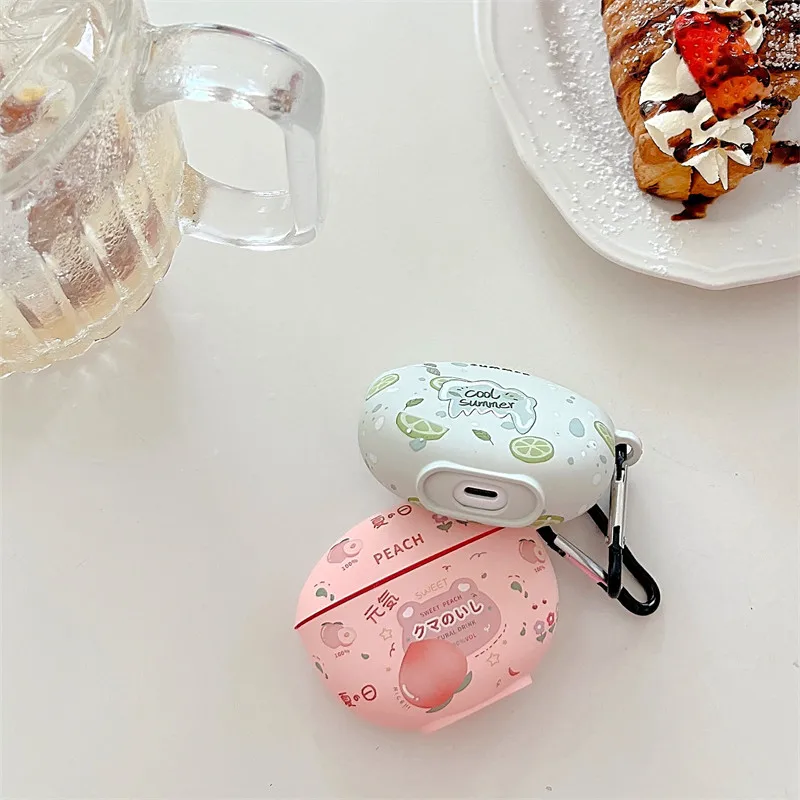 Fone de ouvido para Xiaomi Redmi Buds 4 Active,Cartoon Fruit Drink Pattern Design, Crystal Sticker, Shockproof Capa com Gancho