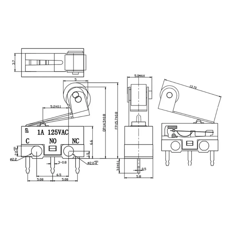 1PCS ขนาดเล็กจํากัด Microswitch รถสวิทช์ล้อเลื่อน Microswitch เท้าโค้ง Arc Handle Microswitch แผ่นสวิทช์