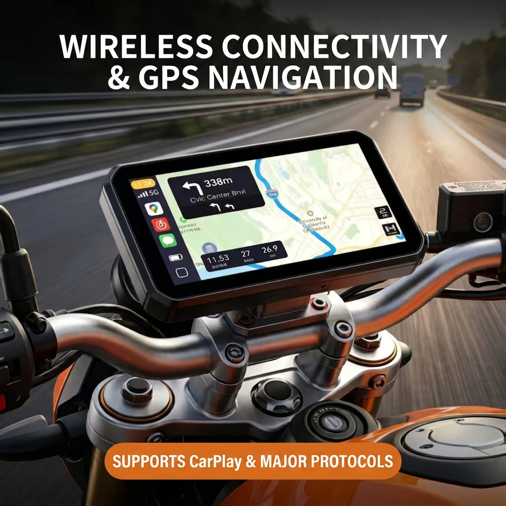 Waterproof and cold proof Motorcycle 6.26 inch Smart Display Wireless CarPlay DVR BSD Blind Spot Warning TPMS Motorbike Dash Cam