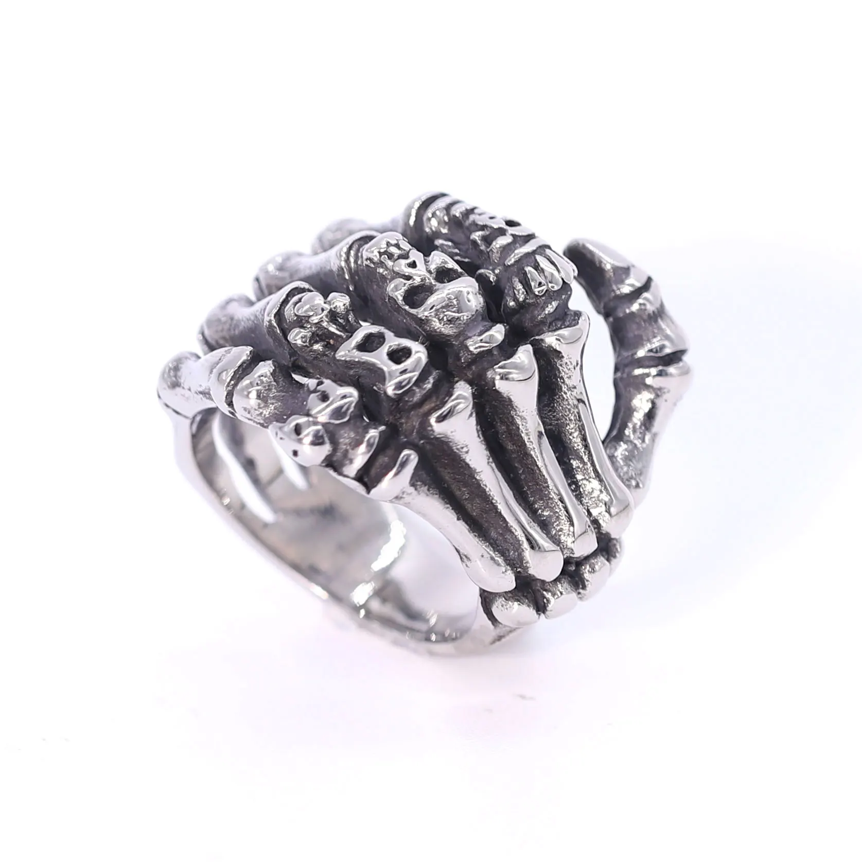 

Vintage Gothic Skull Hand Ring Stainless Steel Mens Punk Ring Skull Hand