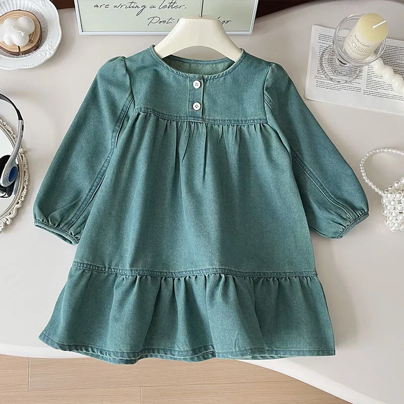 Big Girls Long Sleeve Denim Dress Autumn New 2024 Fall Dresses 2 3 4 5 6 7 8 9 10 Year Autumn School Teen Jeans Clothes Button