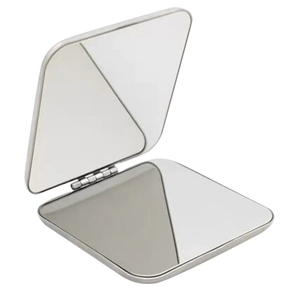 Petit miroir de maquillage en acier inoxydable pour filles, miroirs portables pour femmes, argent