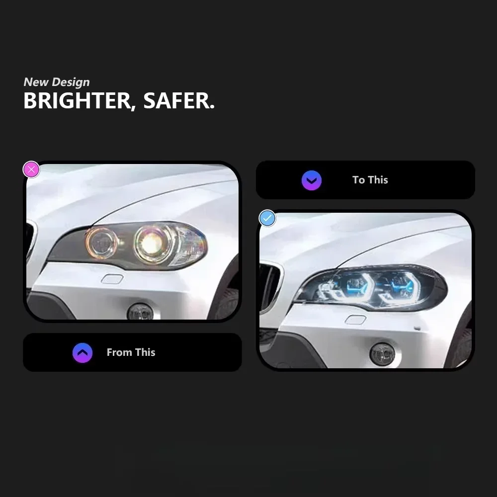 HETOP X5 E70 Headlights 2007-2013 Dual Color Upgrade Yellow and White Lens Style  DRL Head Lamp Accessories for