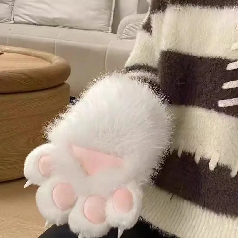 HOT Kawaii Cartoon Cosplay Costume Gloves Furry Fursuit Kigurumi Plush Cat Paw Gloves Thicken Warm Cat Claw Mittens Gifts