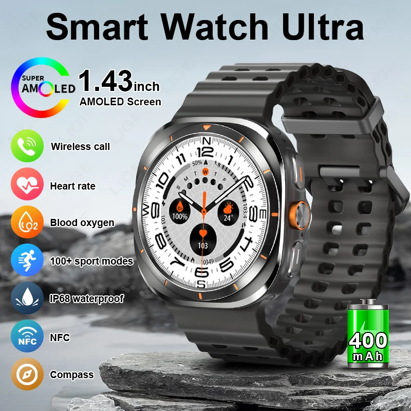 For Samsung Galaxy Watch 7 Ultra New GPS Track Smart Watch Men AMOLED Always Display Clock BT Talk NFC Sport Smartwatches Women