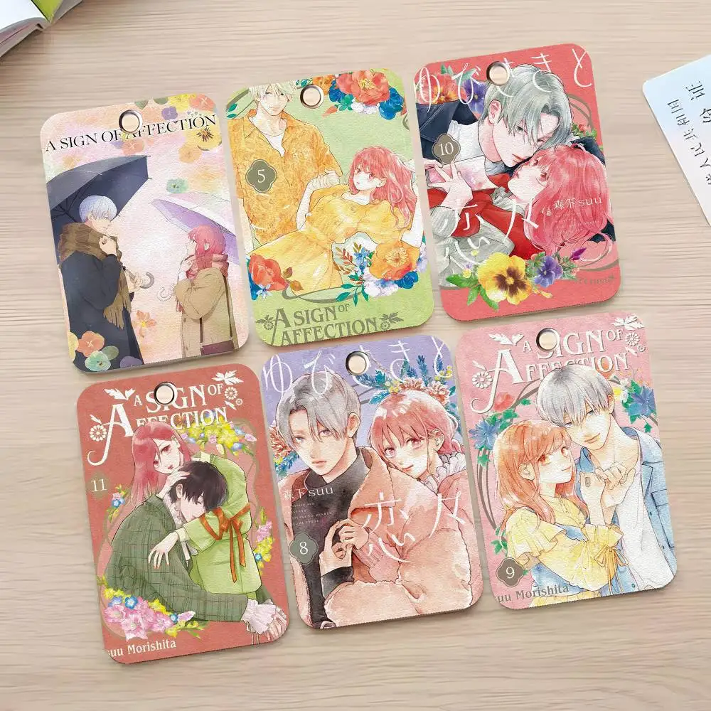 

1pc A Sign Of A-Affection Card Case Keychain Access Card Bag Key Tag Ring Leather Card Holder Key Ring Access