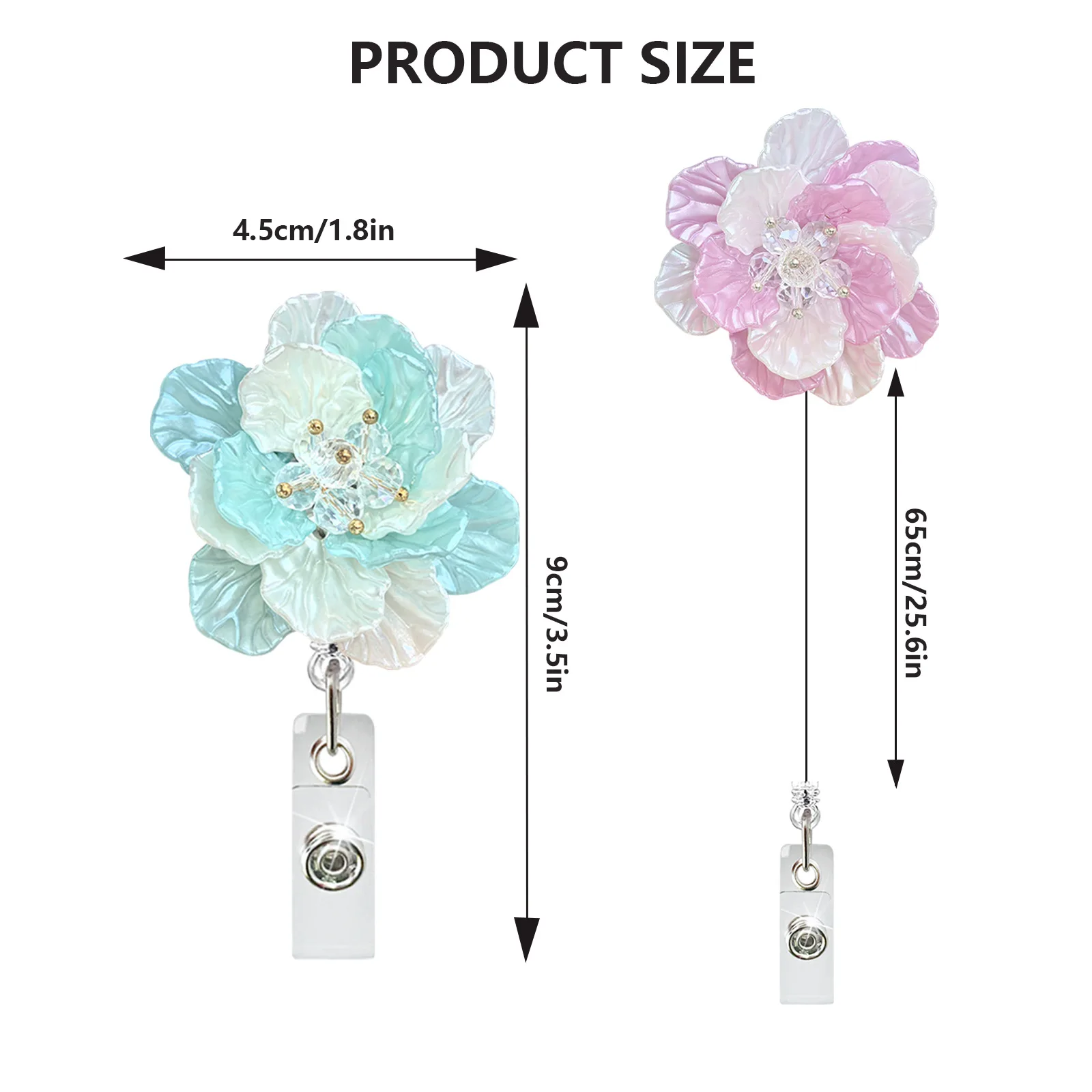 New Design 1 Piece Resin Flowers with Beads Retractable Nurse Badge Reel Elegant Teacher Doctor ID Card Holder Alligator Clip