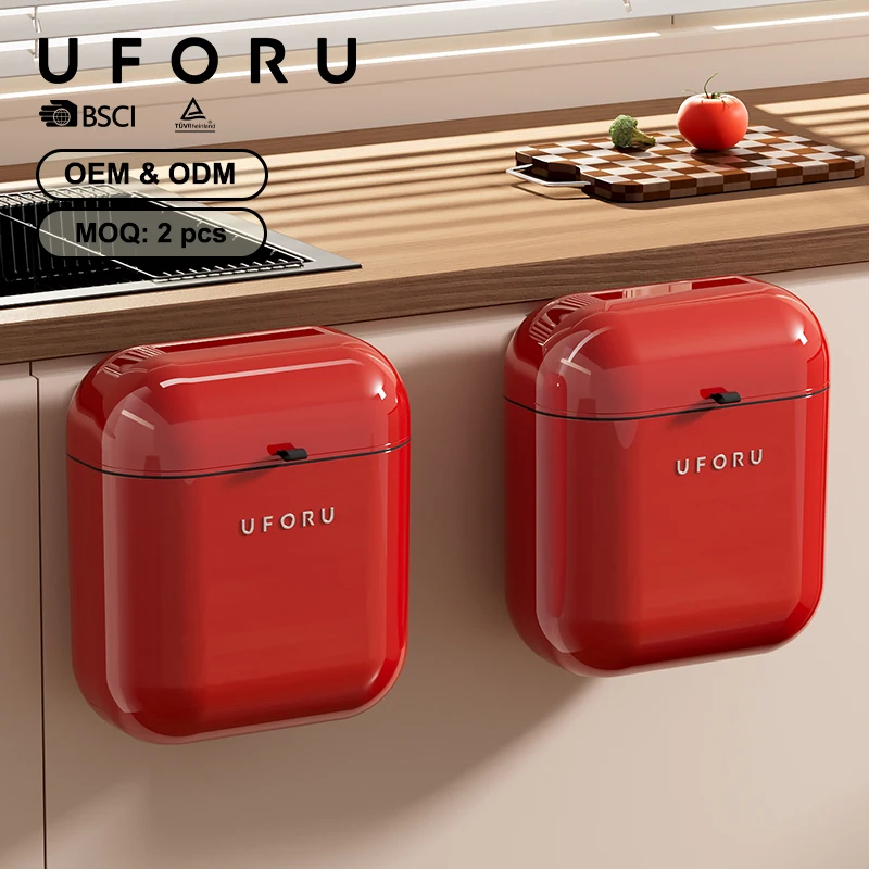 UFORU Wall Mounted Trash Can for Bathroom & Kitchen Flip Lid Design Multi-Functional Waste Basket Space-Saving Garbage Bin