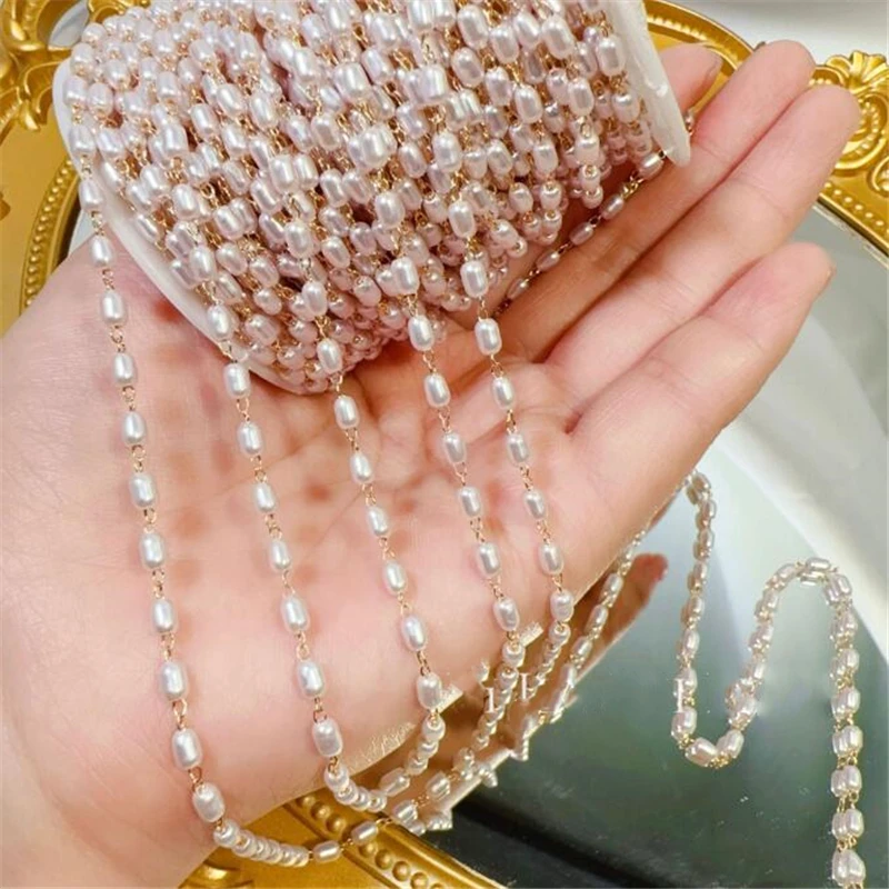 1 Meter New Fashion Imitation Pearl Link Chains For DIY Jewelry Making Tassel Thin Chain Crafts Garment Accessories
