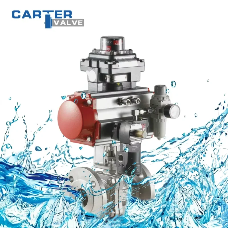 Pneumatic Flanged Ball Valve OEM Cast Steel/SS/F46 PTFE Lined On-off/4-20mA Modulating Floating Ball Water Oil
