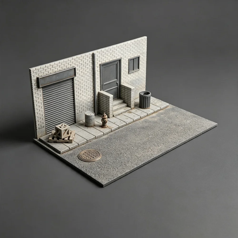1:64 Scale Street Scene White Model 3D Detailed Printed DIY Painting Unpainted Kit Mini Photography Props Desktop Ornaments