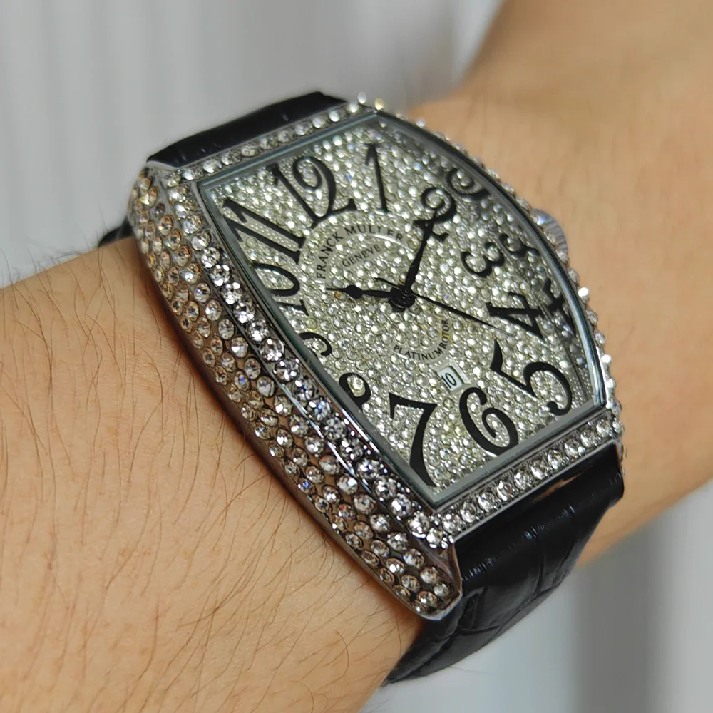 

Brilliant Top Quality FRANCK MULLER Brand Geneva Watches For Mens High Quality Full Diamond WristWatch Business AAA+ Male Clocks