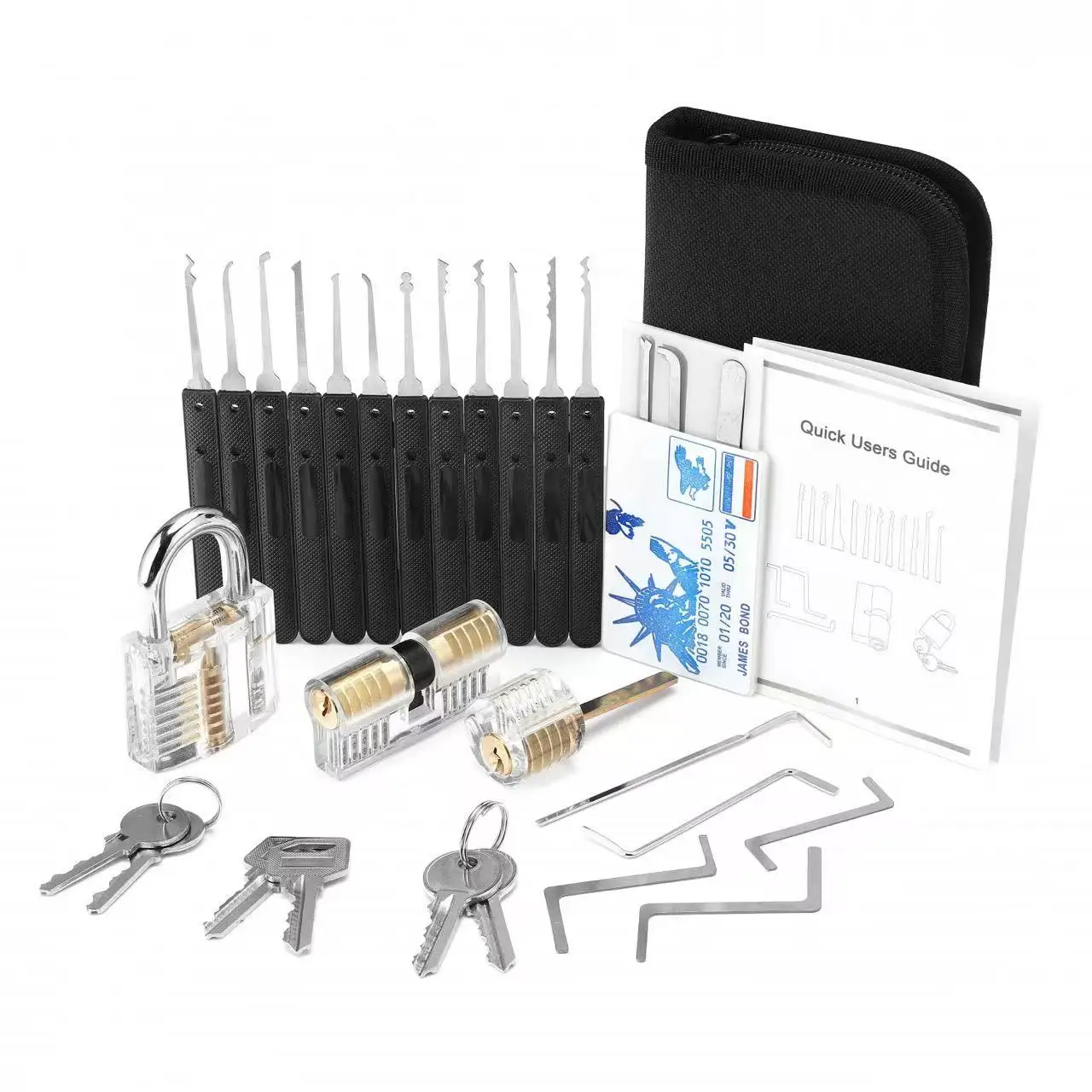 Locksmith Hand Tools with Practice Padlock Pick Set Tension Wrench Broken Key Removal Tool Combination Lock Hardware