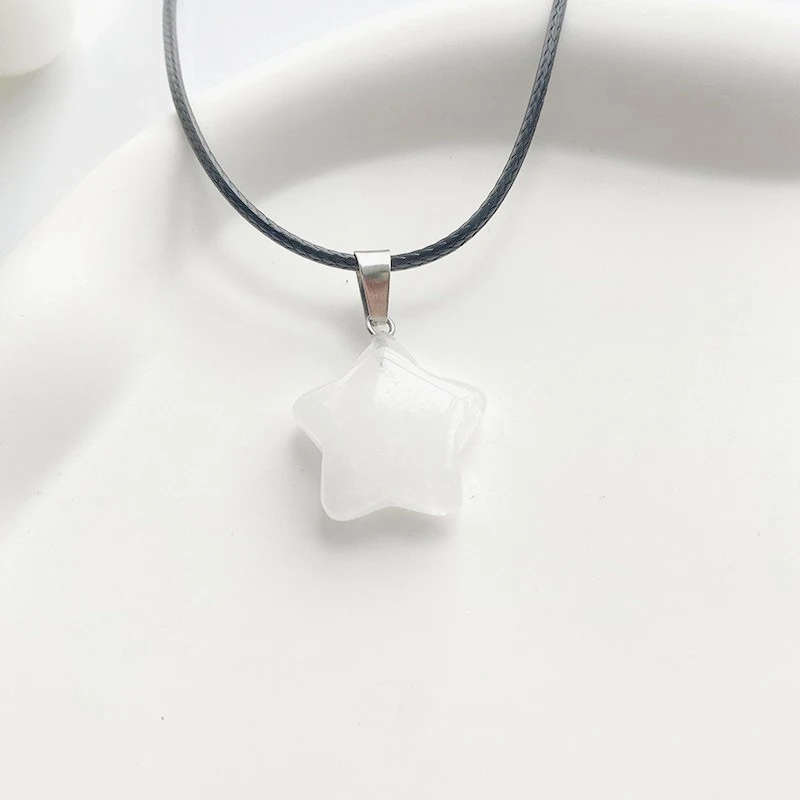 Trend Naturstein Hexagon Kristall Rosenquarz Opal Stern Anhänger Halskette für Frauen Fluorit Lapis Kugel Pendel Schmuck Geschenk