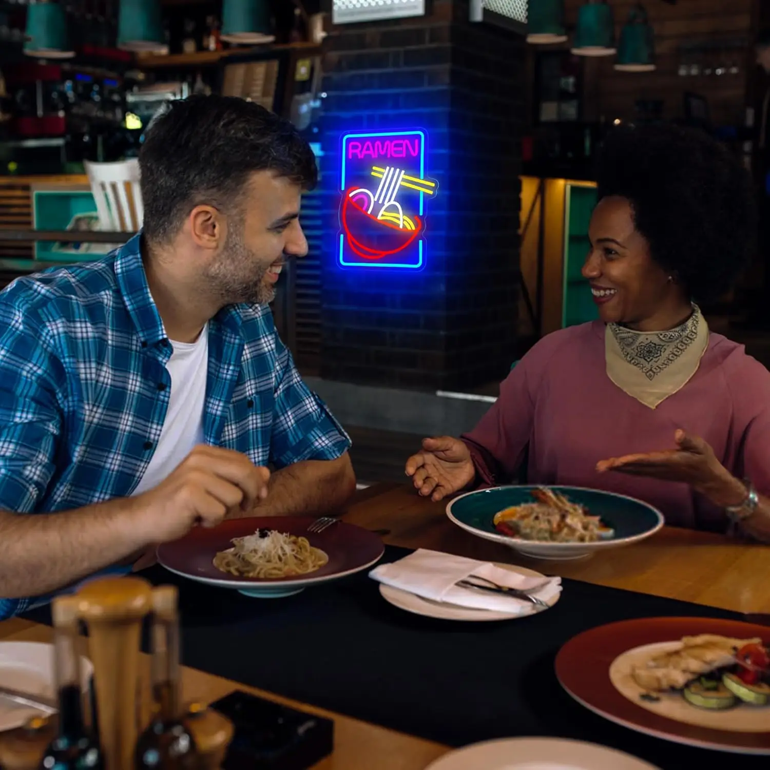 رامين النيون تسجيل عكس الضوء مصباح ليد يصل تسجيل جدار ديكور لمطعم قاعة الطعام المطبخ المنزل بار رجل الكهف للحزب نادي عيد الميلاد