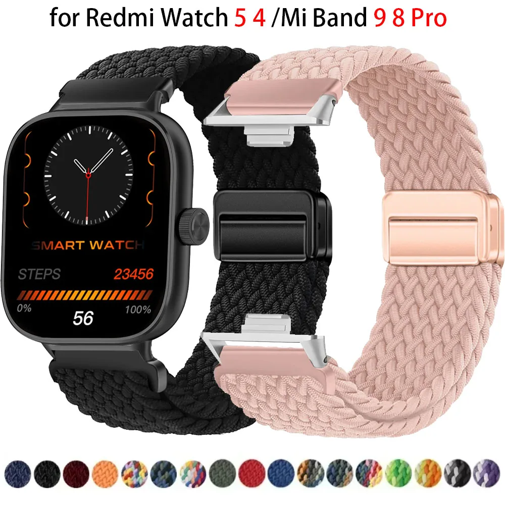 Magnetschlaufe für Xiaomi Redmi Watch 4 5, verstellbares geflochtenes Sport-Nylon-Ersatz-Correa-Armband, Mi Band 8pro 9pro-Band