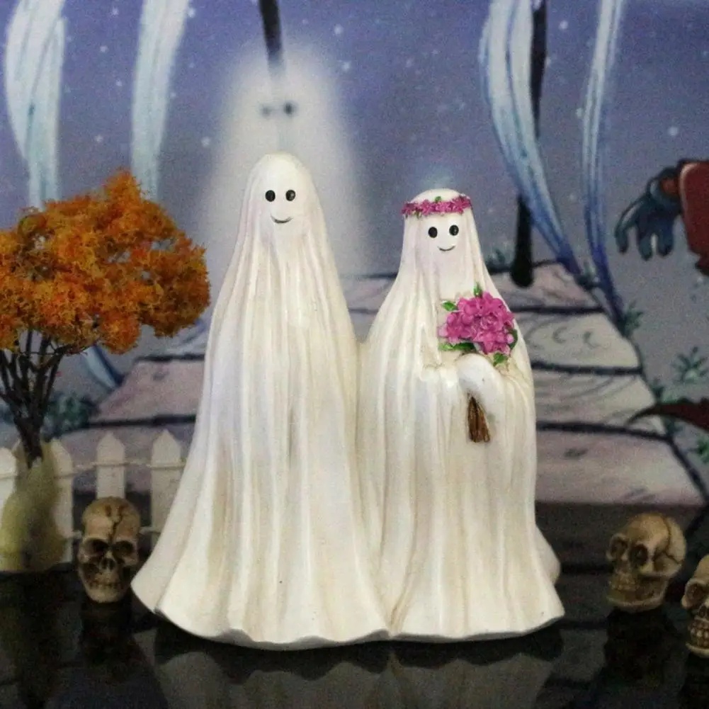

Halloween Night Light Ghost Bride Groom Lawn Ornament Spooky Halloween Glowing Ghost Bride Groom Statue for Indoor for Holiday