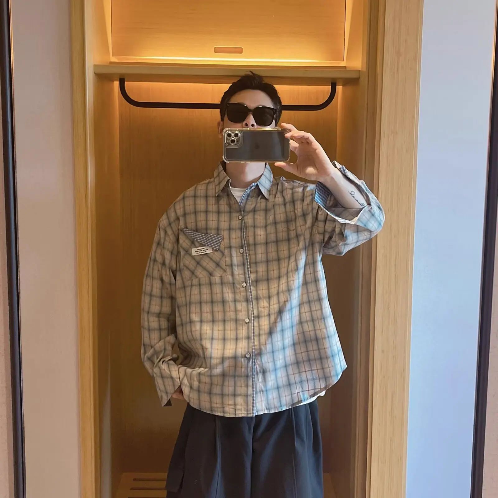 

Свободная мужская рабочая одежда irt, осень-зима, большой размер 250, повседневная верхняя одежда в клетку в синюю полоску в американском стиле, Long Sve