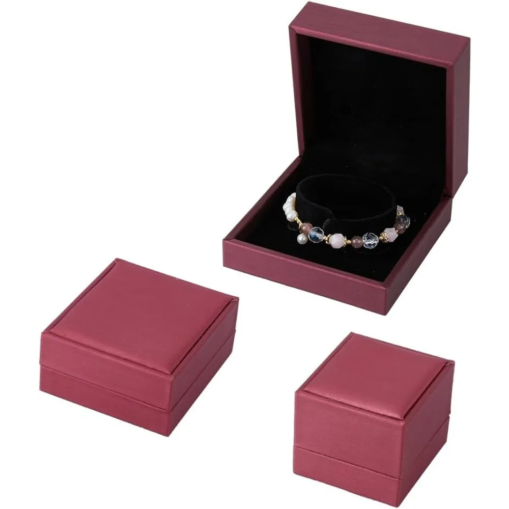 1Bag Jewelry Gift Boxes Pack of 3Jewelry Box Different PU Leather Single Jewelry Box Elegant Velvet-Lined Necklace Ring Bracelet