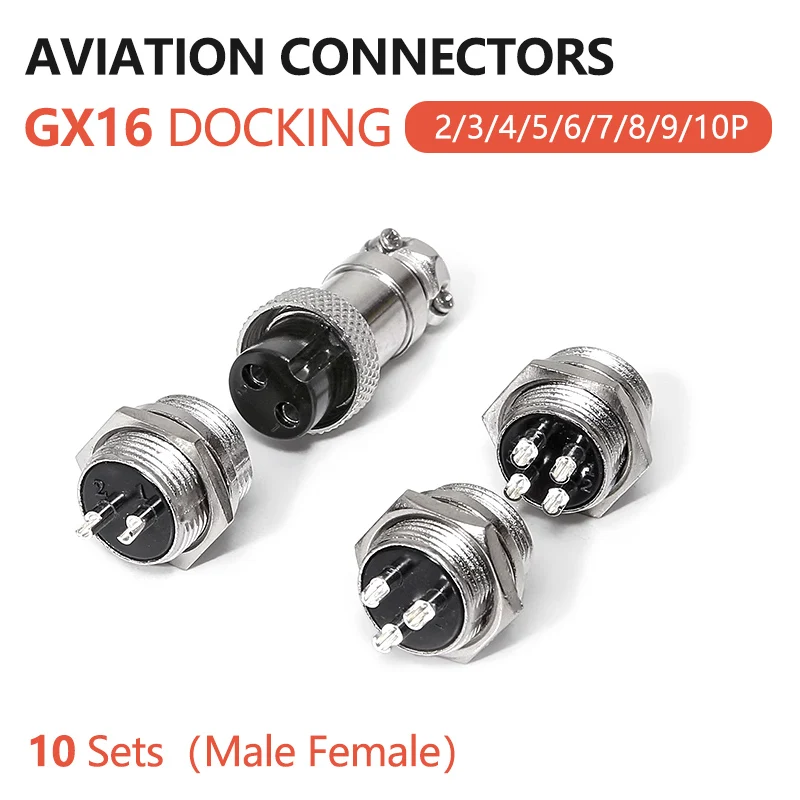 

10 Set GX16 Docking 2 3 4 5 6 7 8 9 10 Pin Male&Female Circular Panel Aviation Connector Butt Joint Plug Socket