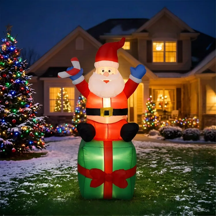 1.8-meter Inflatable Santa Claus Holding Crutch Glowing Christmas Ornament Home Atmosphere Decoration Gift Collage