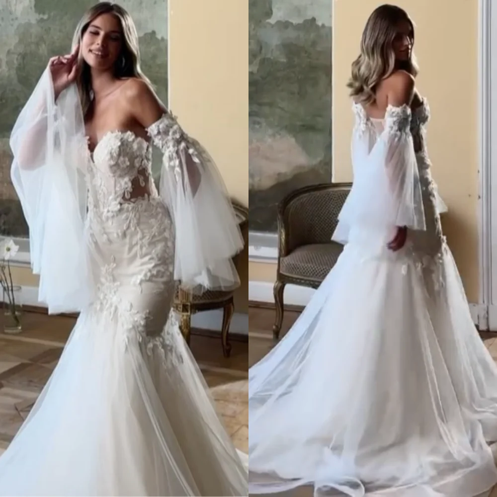 

Customized High Quality Tulle Flower Pleat Trumpet Strapless Long Dresses Bespoke Occasion Fashion Matching